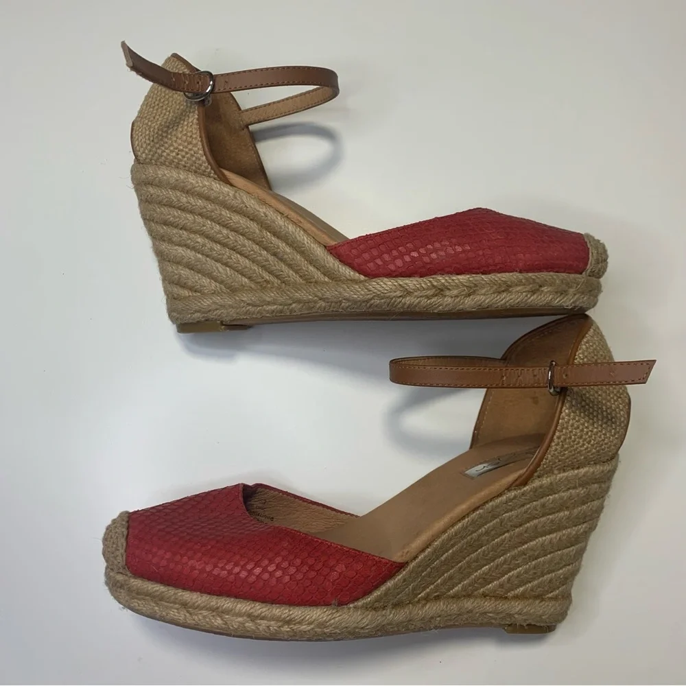 Halogen Red and Tan Espadrille Wedge Sandals